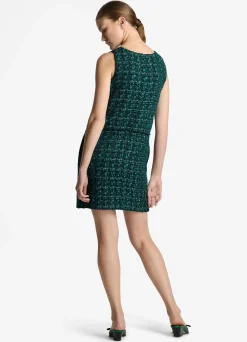 New St. John Twill Tweed Mixed Media Dress Spruce Multi
