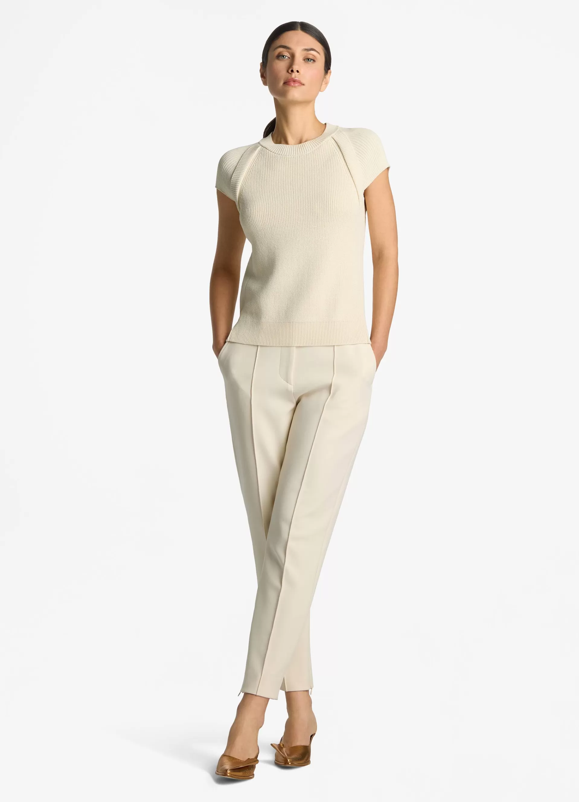 St. John Cap Sleeve Rib Knit Top | ELEVATED ESSENTIALS | TRANSITIONAL CLOTHING