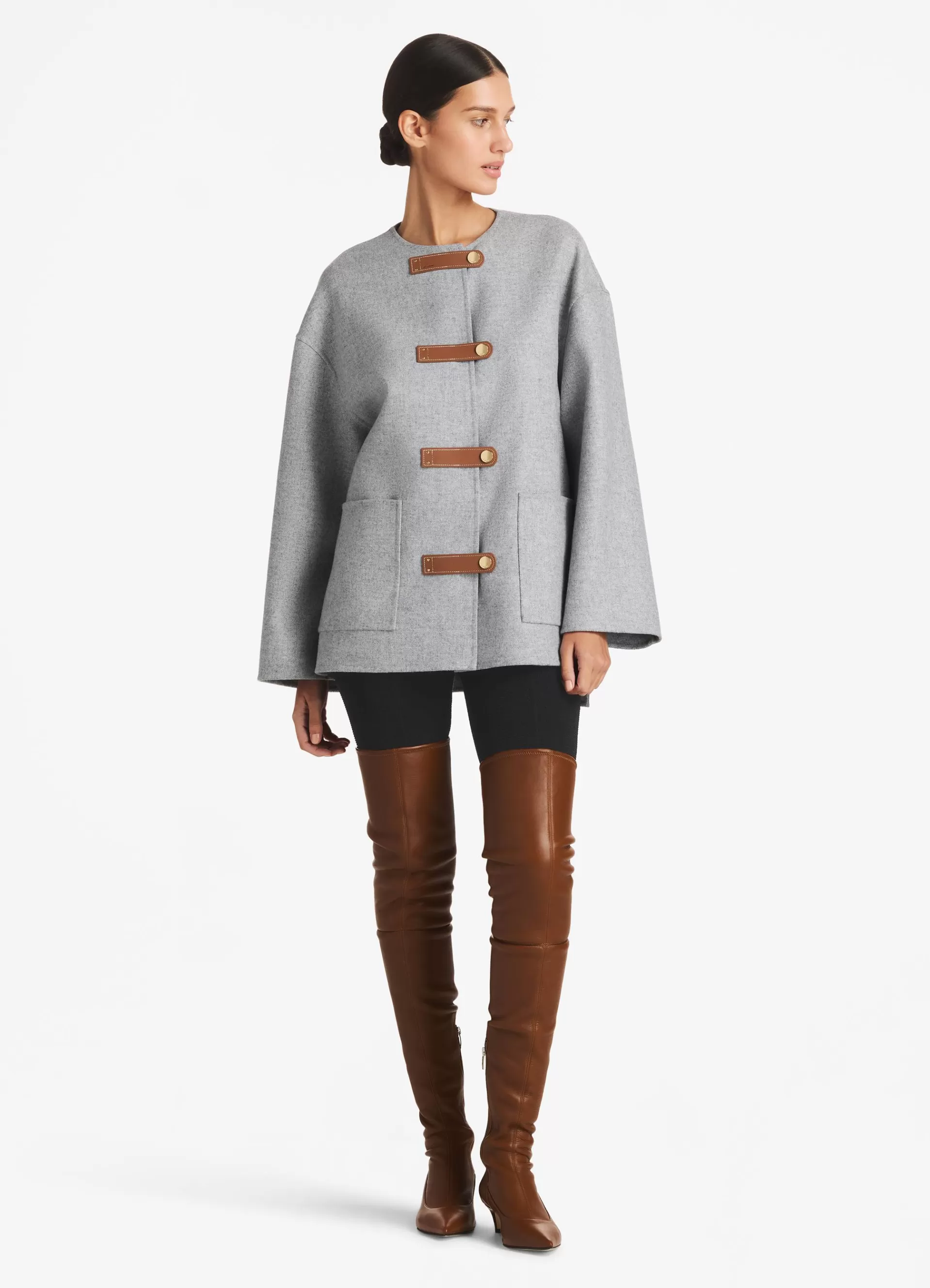 St. John Double Face Wool and Cashmere Blend Tab Front Jacket | JACKETS
