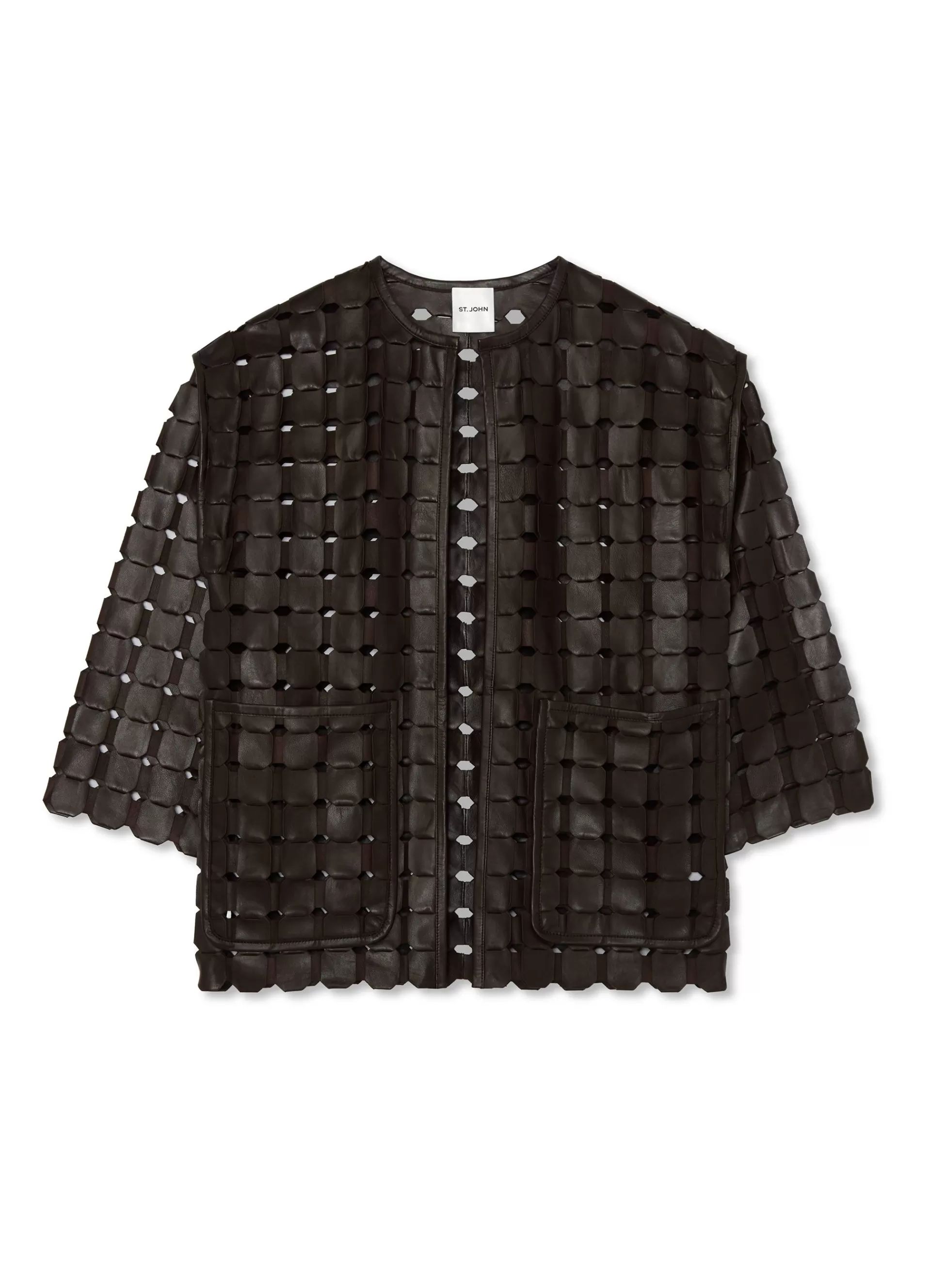 St. John Geometric Weave Leather Coat | COORDINATING SETS | JACKETS
