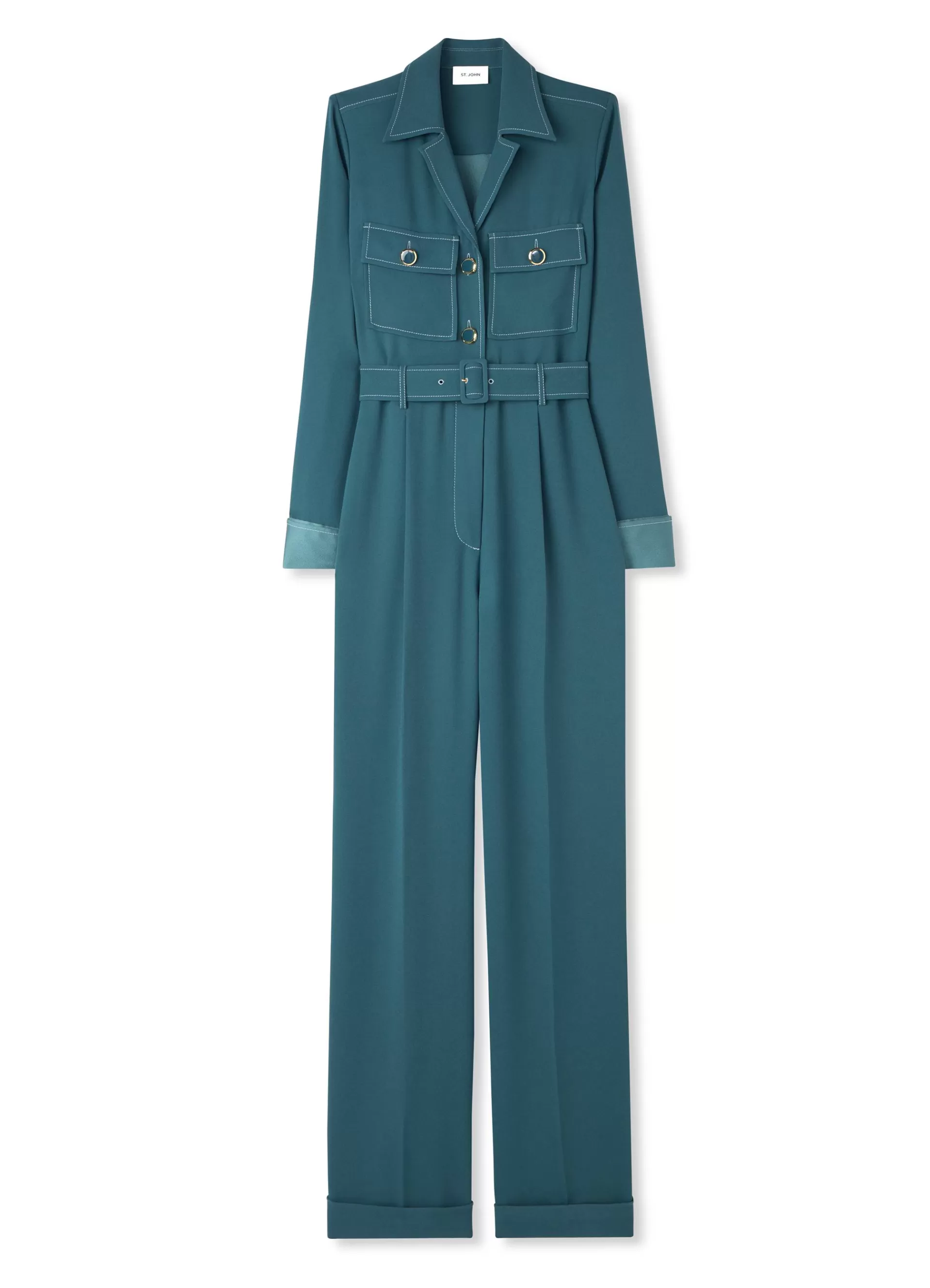 St. John Italian Satin Back Crepe Jumpsuit | ELEVATED ESSENTIALS | TRANSITIONAL CLOTHING