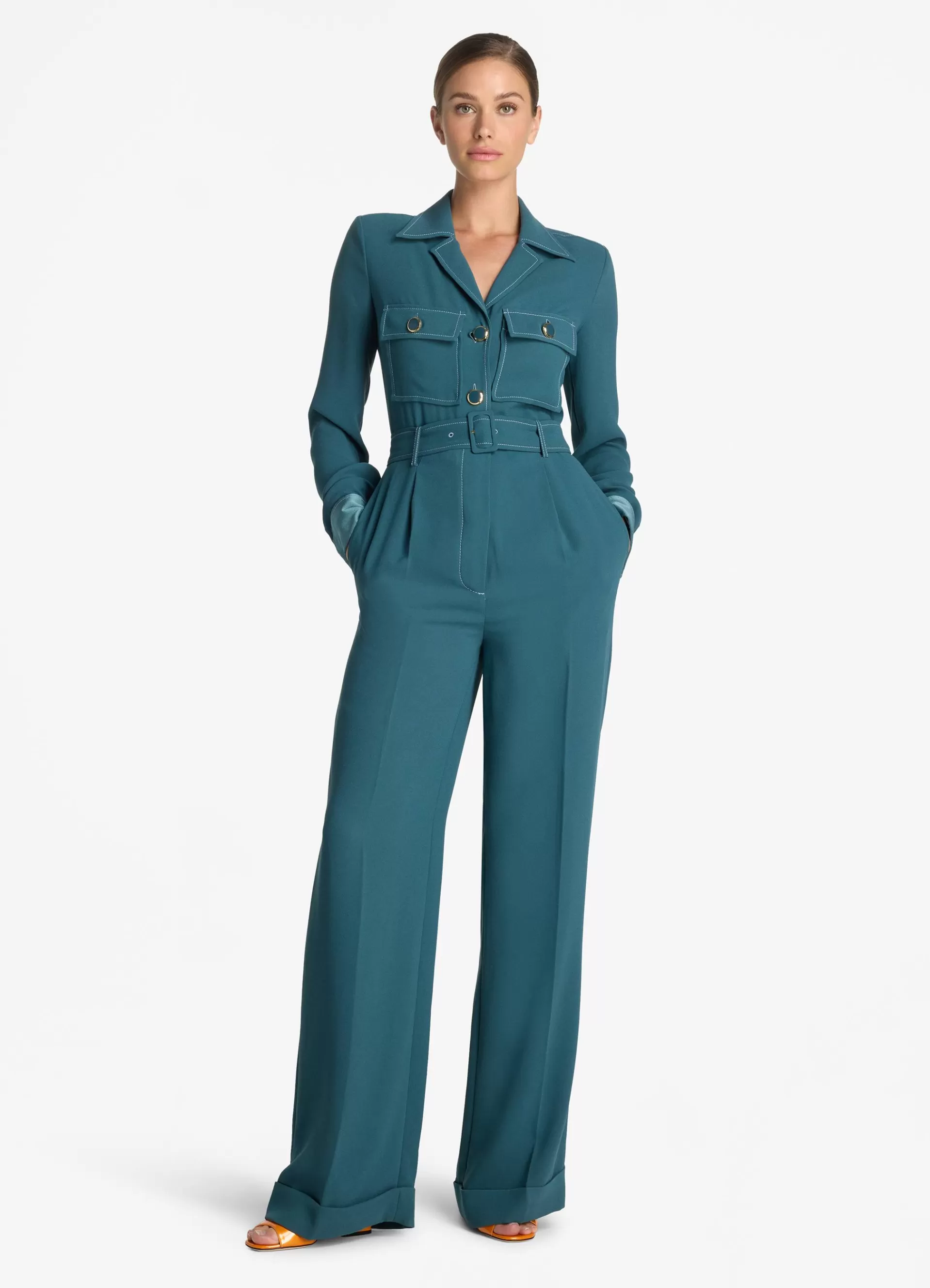 St. John Italian Satin Back Crepe Jumpsuit | ELEVATED ESSENTIALS | TRANSITIONAL CLOTHING