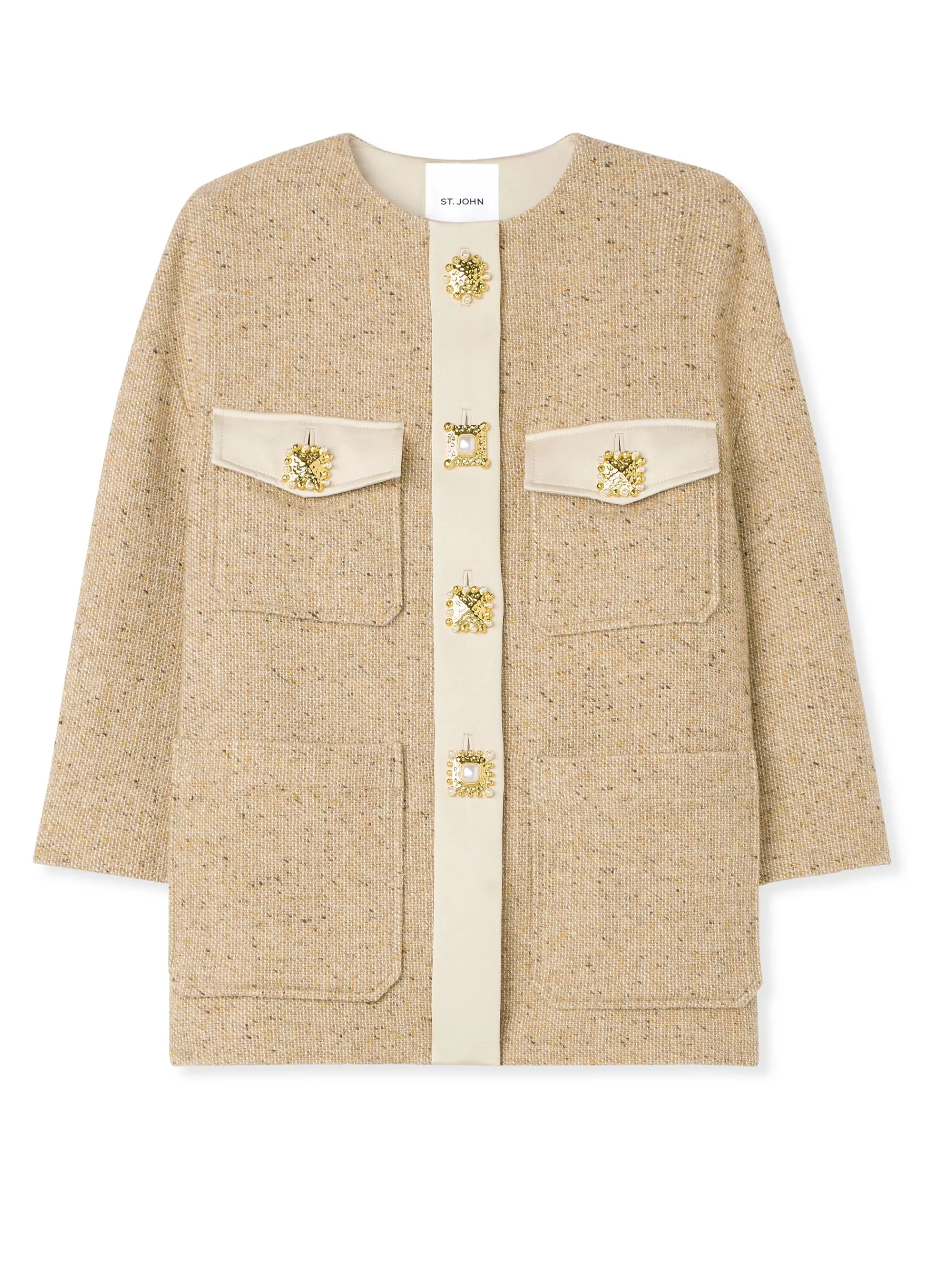 St. John Italian Tweed Contrast Trim Long Jacket | TWEED JACKETS | COORDINATING SETS