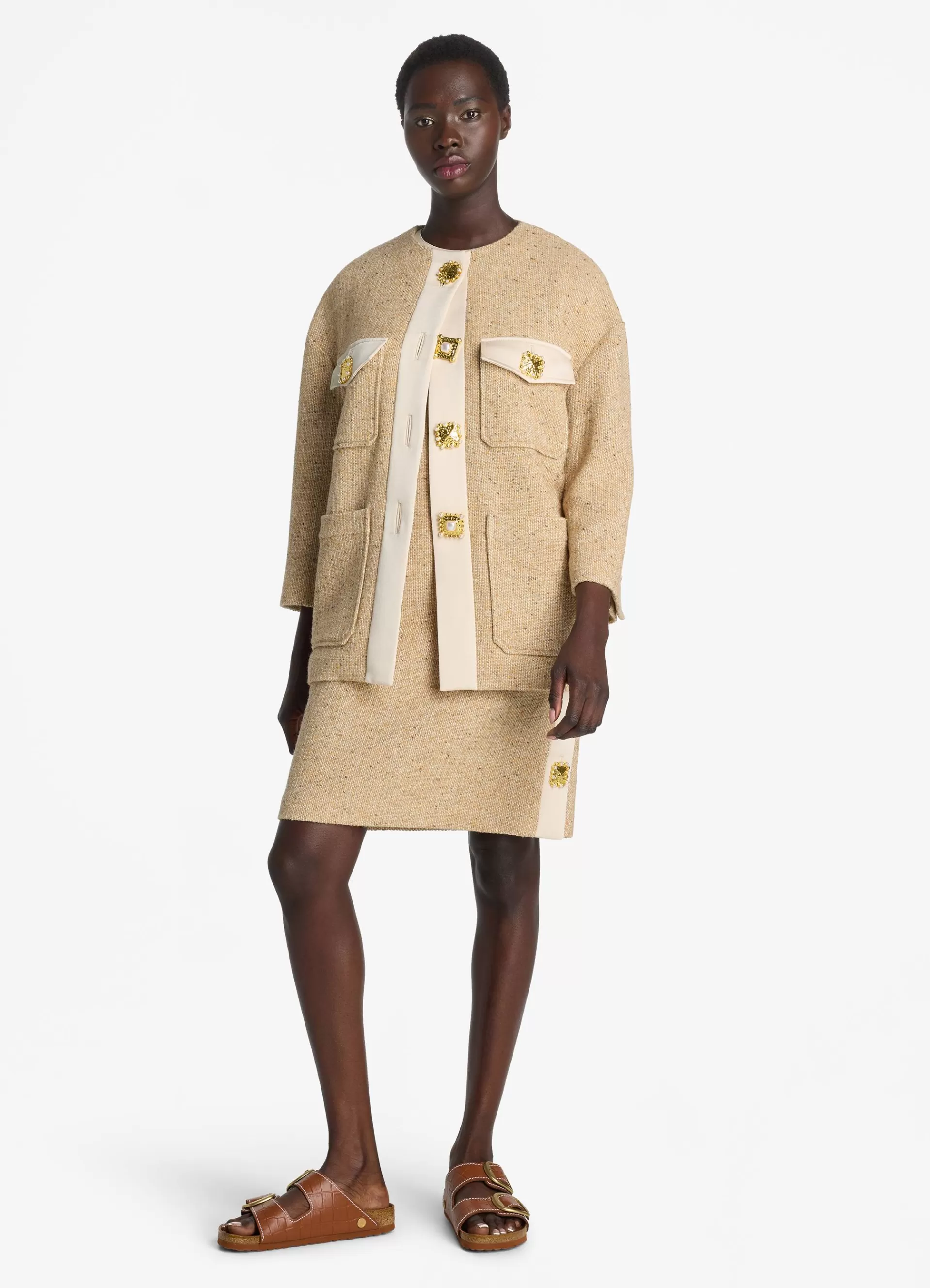 St. John Italian Tweed Contrast Trim Long Jacket | TWEED JACKETS | COORDINATING SETS