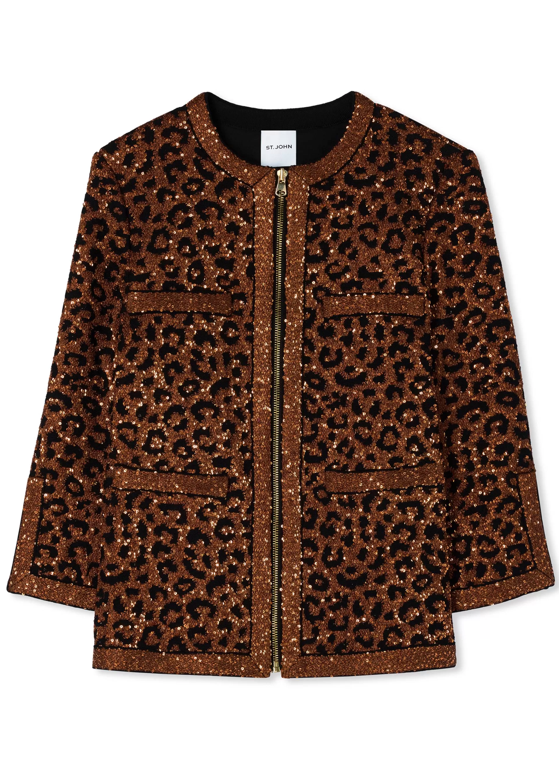 St. John Leopard Sequin Knit 3/4 Sleeve Jacket | JACKETS