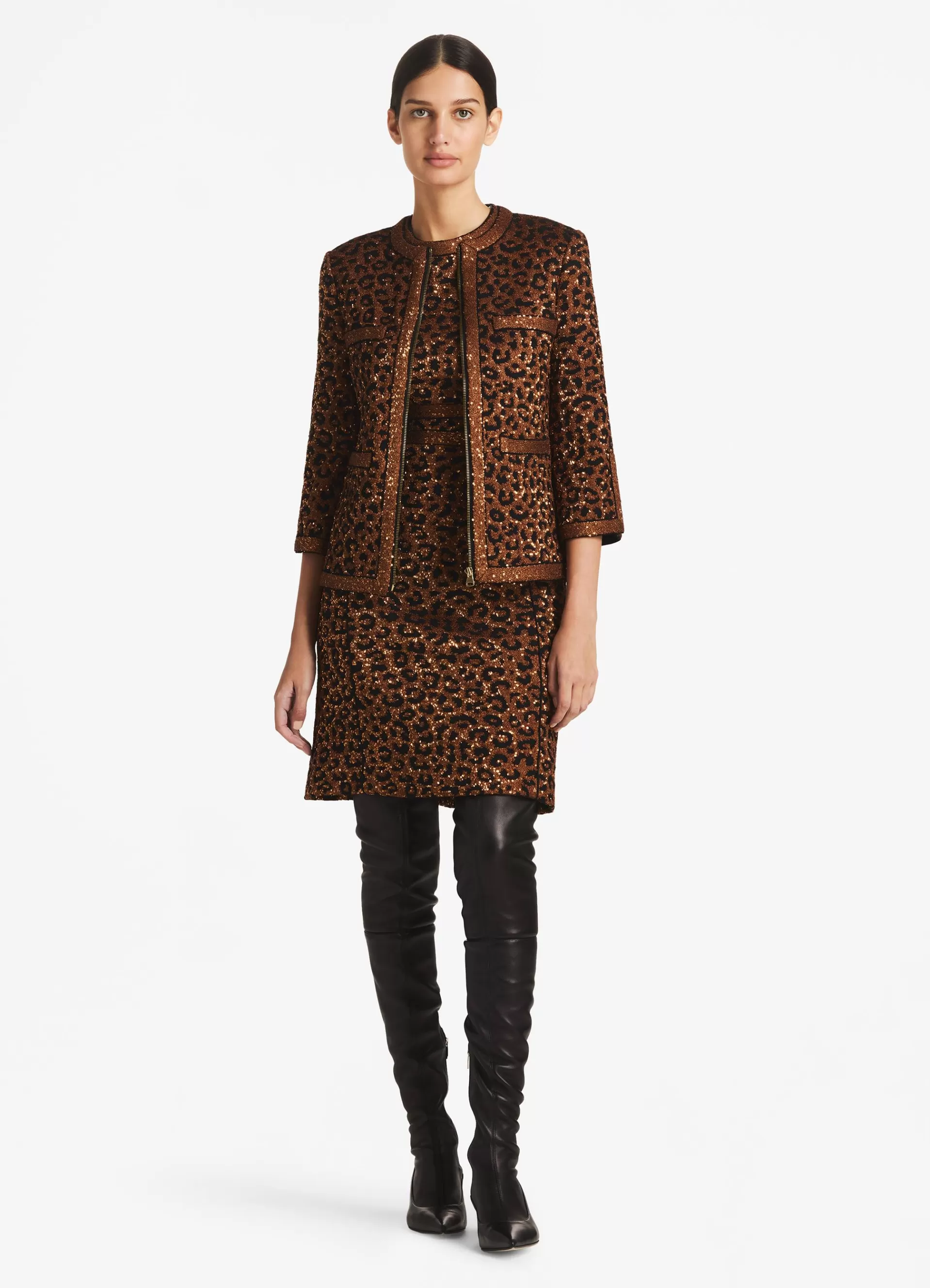 St. John Leopard Sequin Knit 3/4 Sleeve Jacket | JACKETS