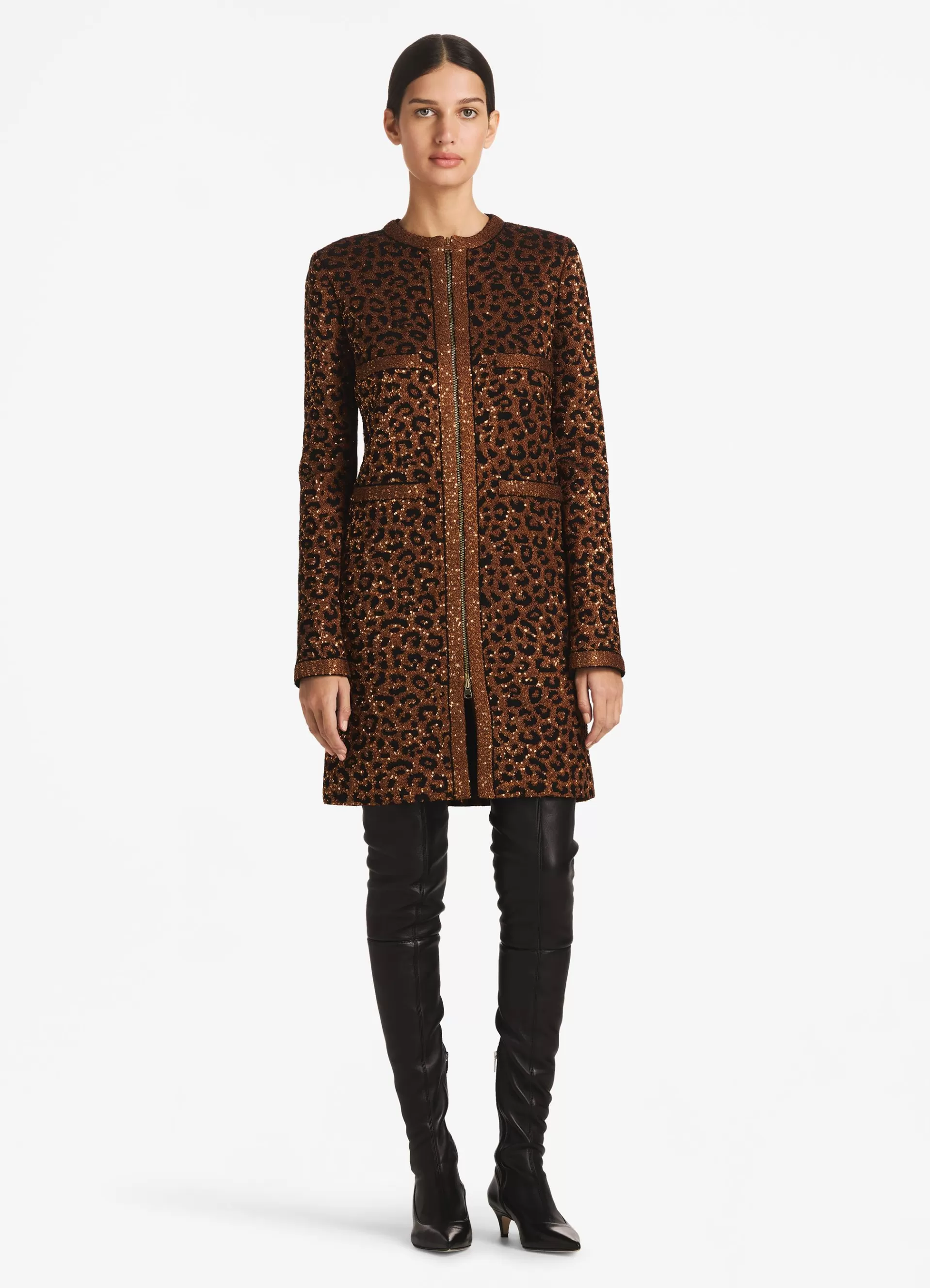St. John Leopard Sequin Knit Long Jacket | JACKETS