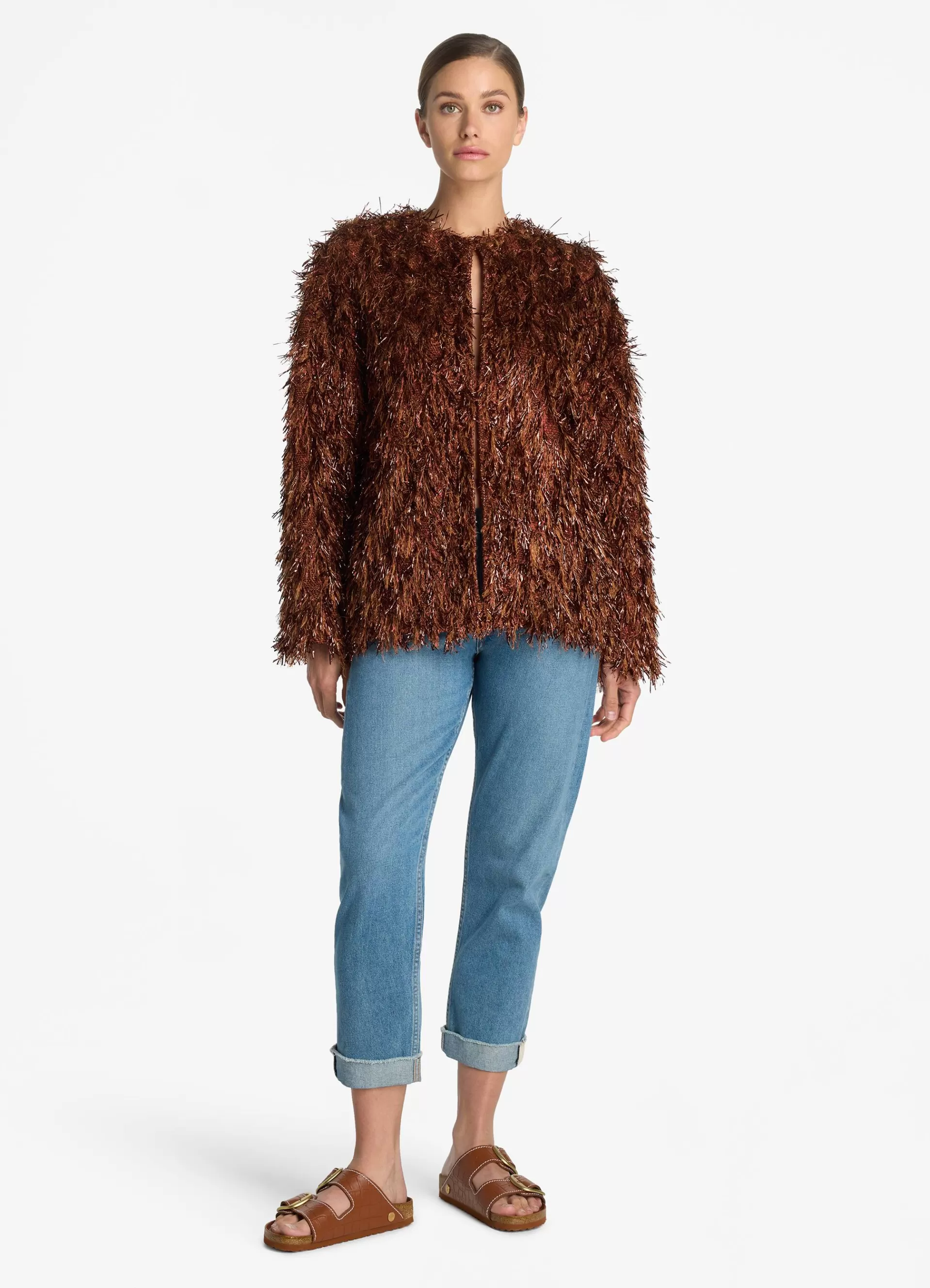 St. John Metallic and Sequin Faux Fur Jacket | JACKETS | COCKTAIL & PARTY
