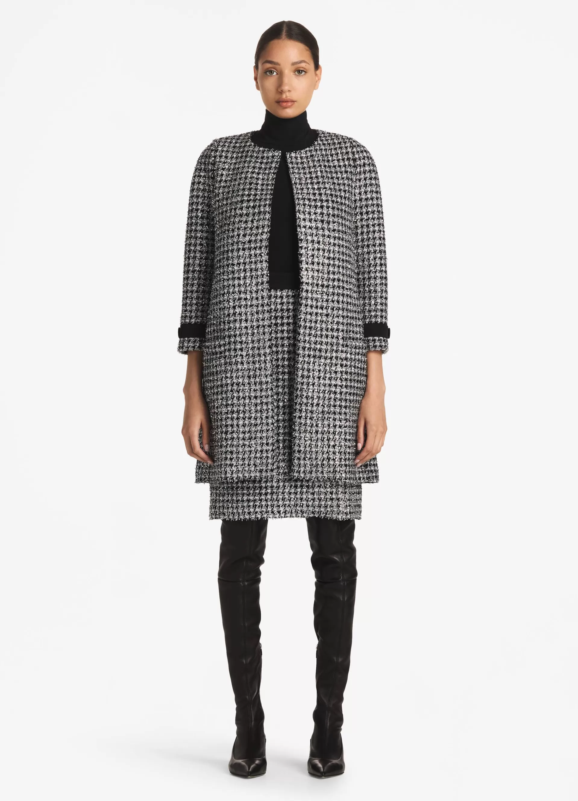 St. John Metallic Tweed Houndstooth Jacket | JACKETS
