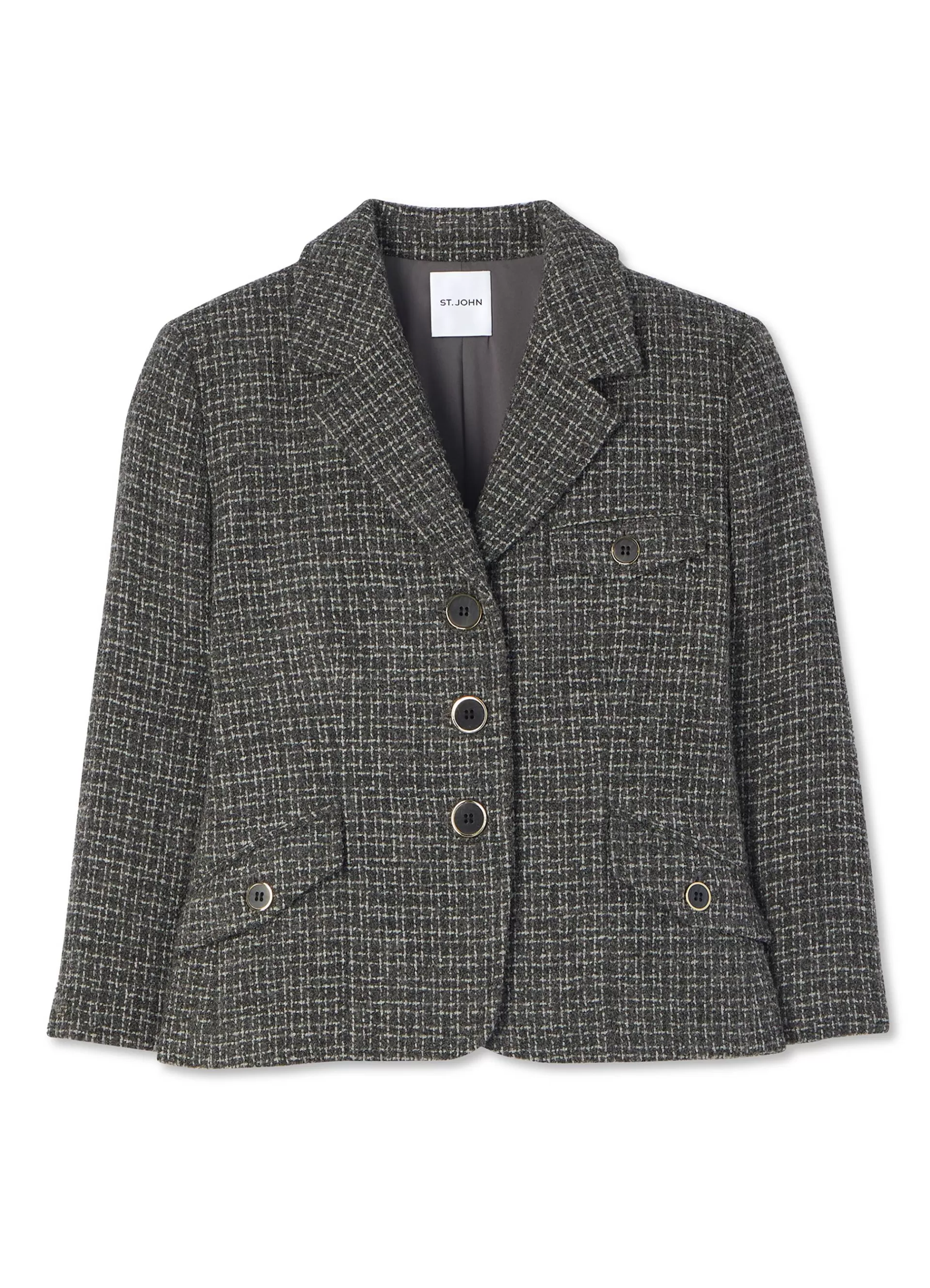 St. John Micro Pattern Tweed 3/4 Sleeve Jacket | LIGHT JACKETS | JACKETS