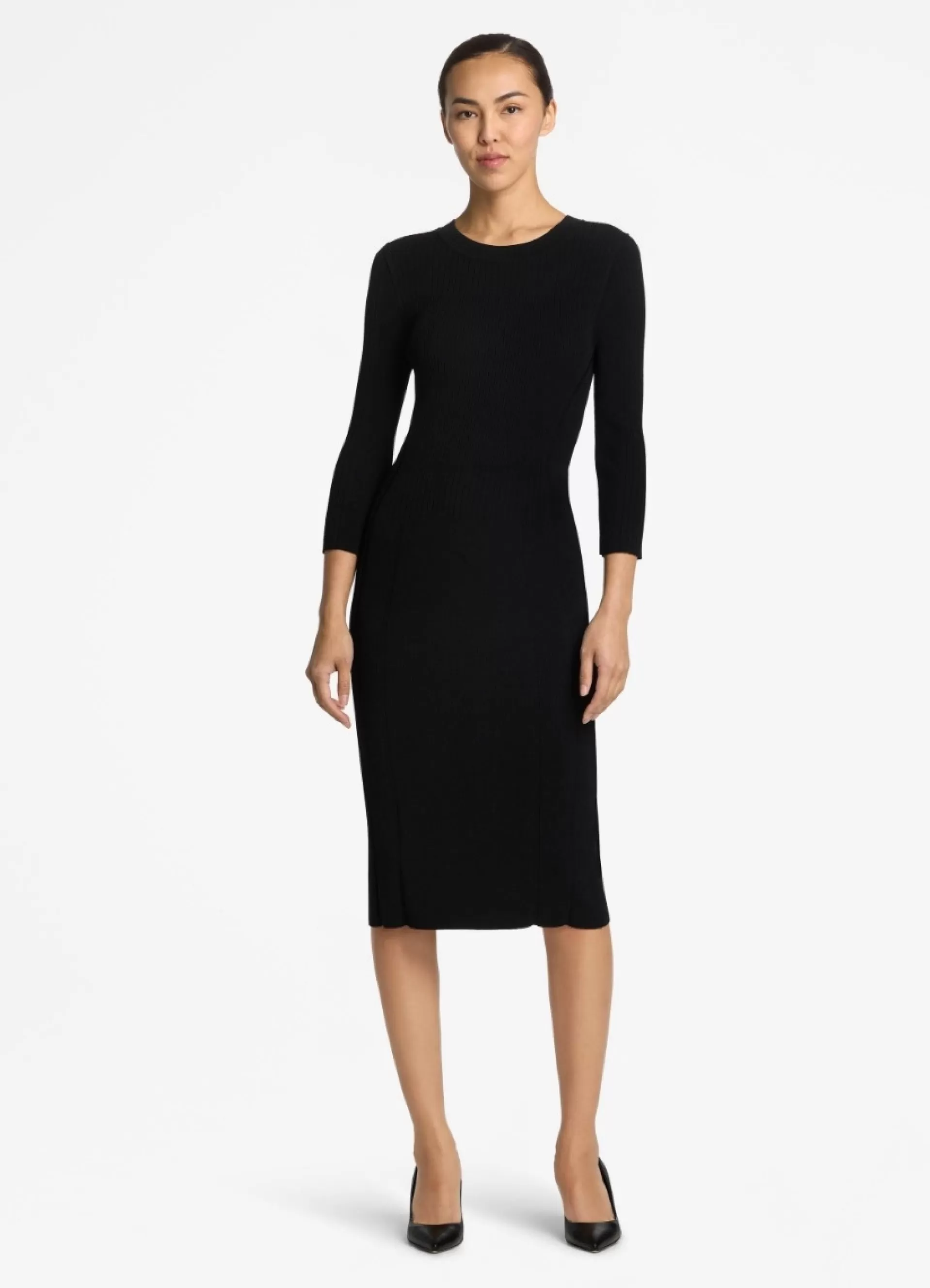 St. John Mixed Rib 3/4 Sleeve Dress | DRESSES | KNIT DRESSES