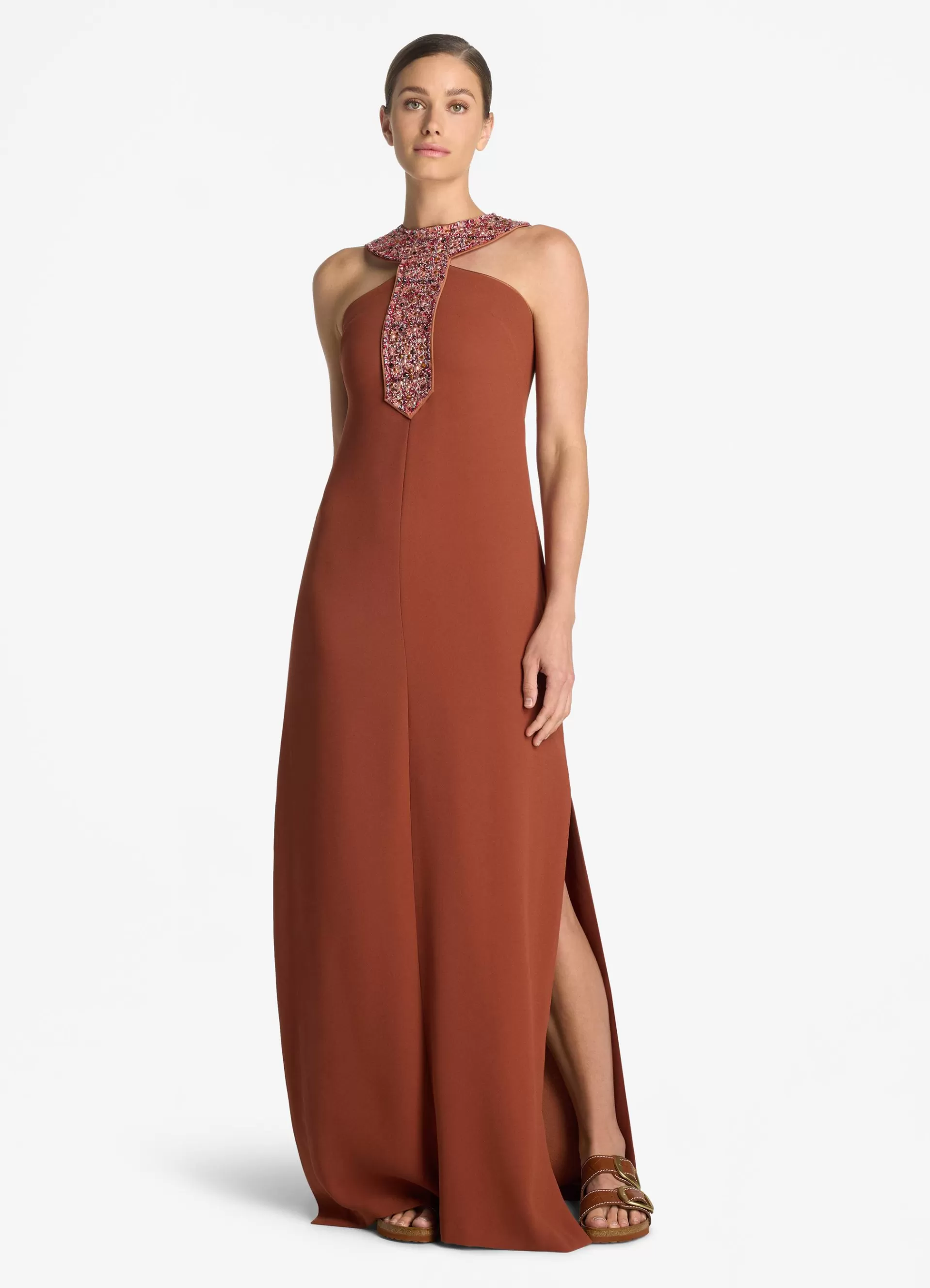 St. John Satin Back Crepe Embellished Collar Dress | EVENING GOWNS | FORMAL & EVENING WEAR