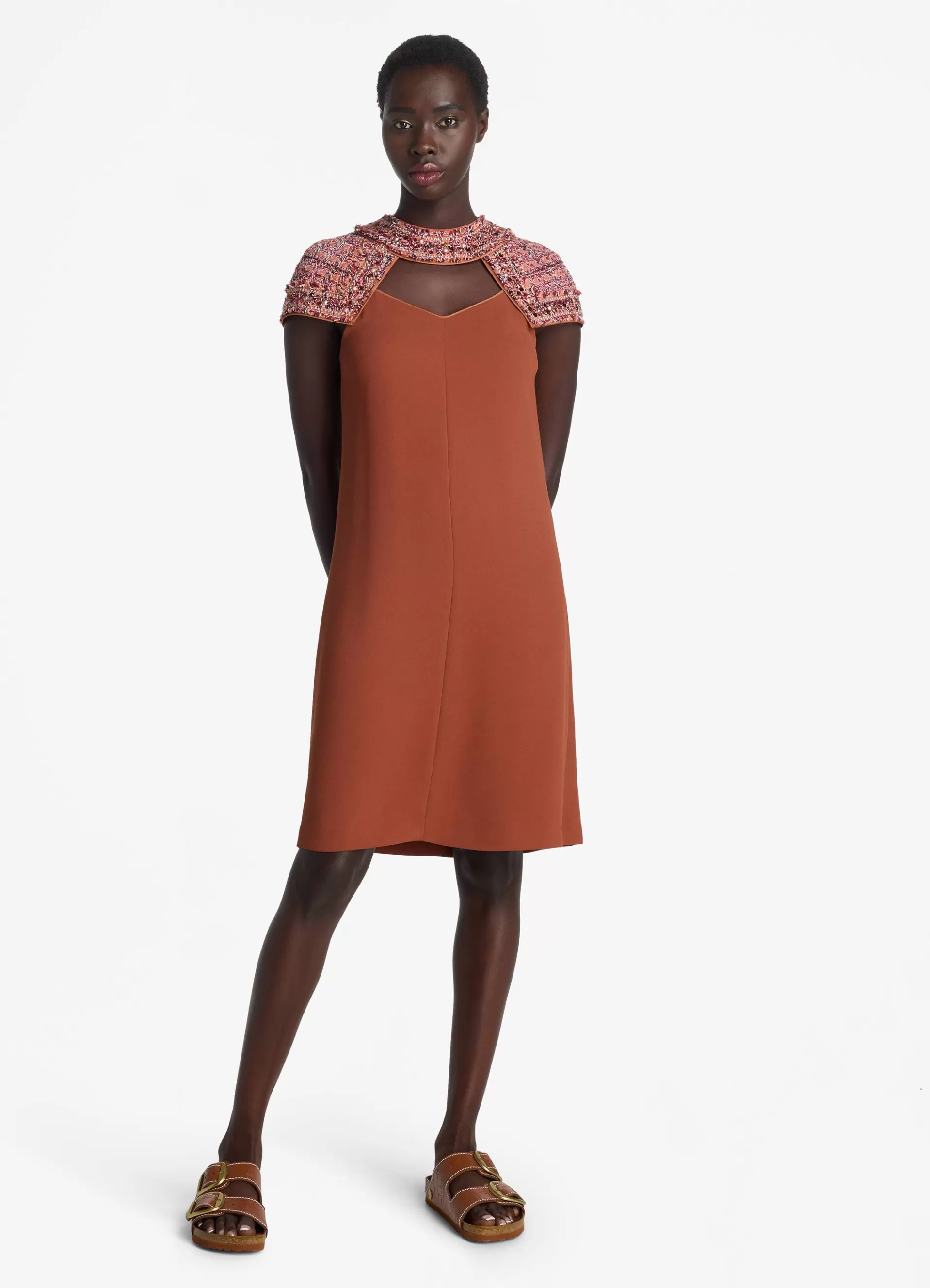 St. John Satin Back Crepe Embellished Collar Short Dress | COCKTAIL & PARTY | COCKTAIL & PARTY