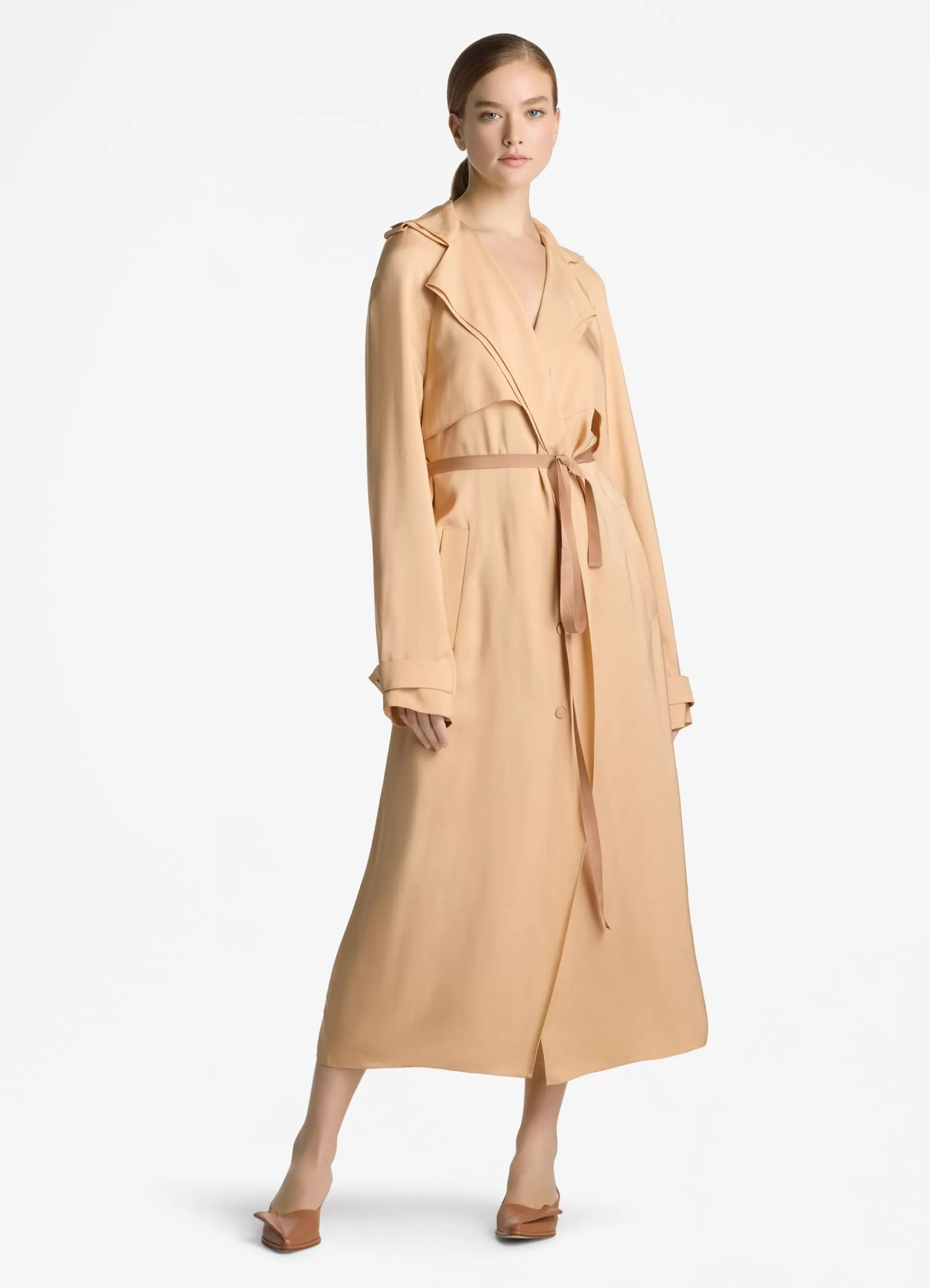 St. John Satin Back Crepe Trench Jacket | JACKETS | ELEVATED ESSENTIALS