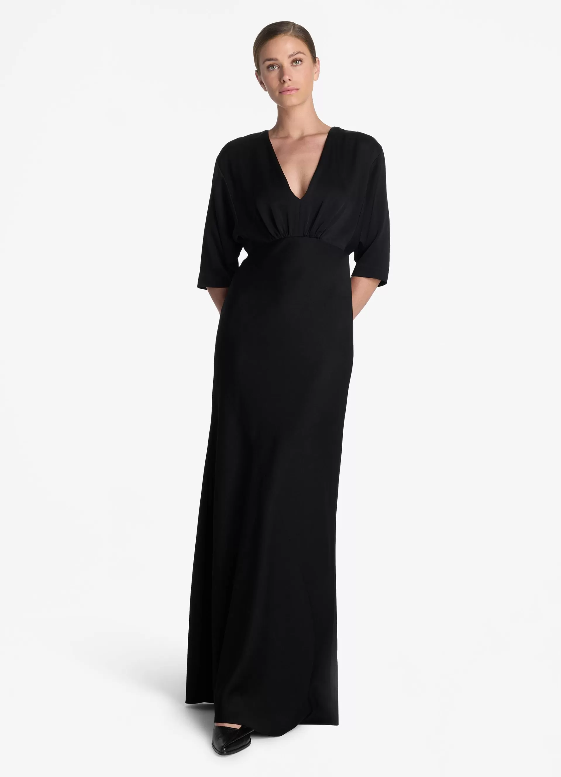 St. John Satin Back Crepe V-Neck Gown | EVENING WEAR | DRESSES