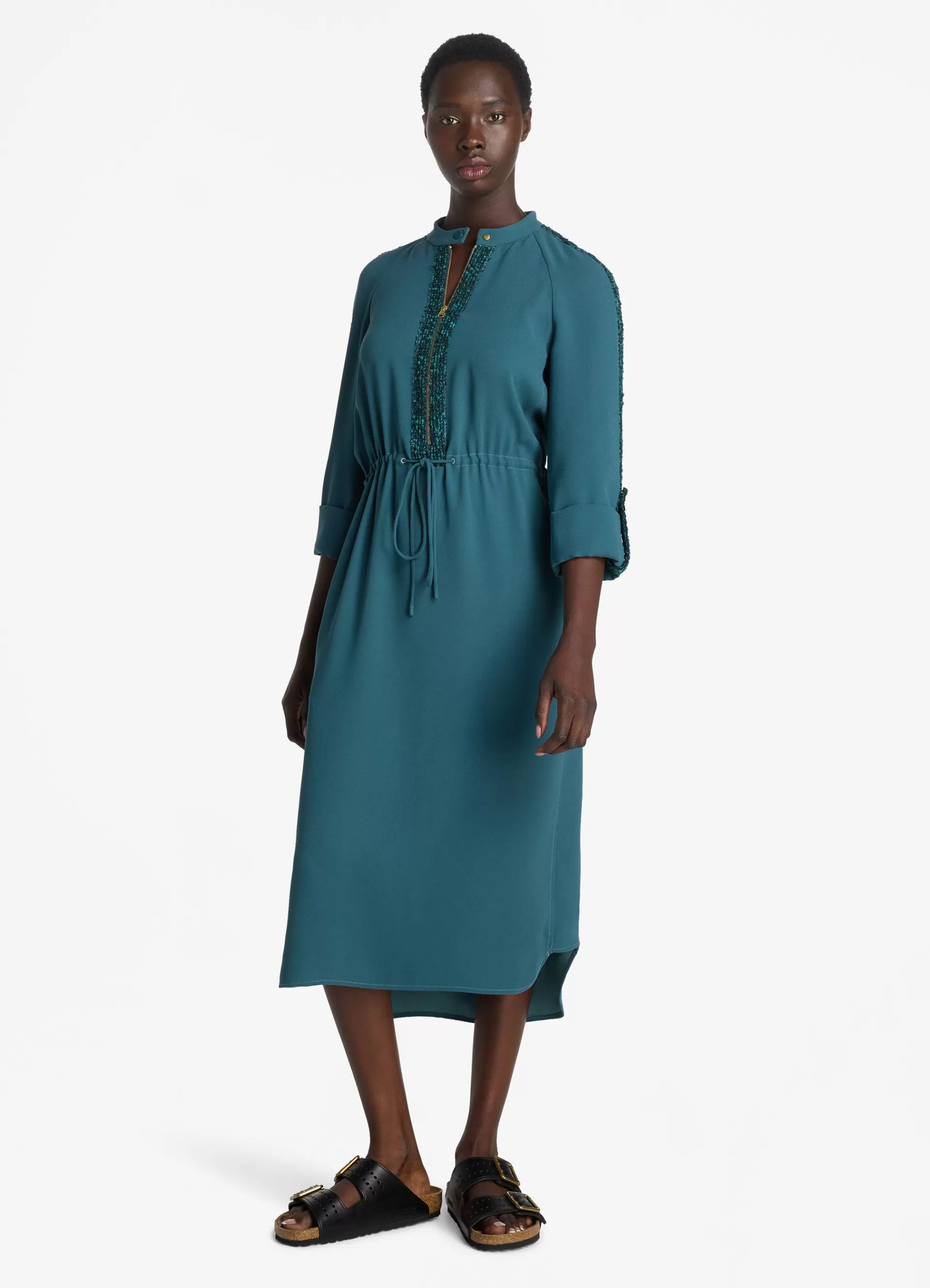 St. John Satin Back Crepe Zip Front Dress | WORKWEAR DRESSES | DAY DRESSES