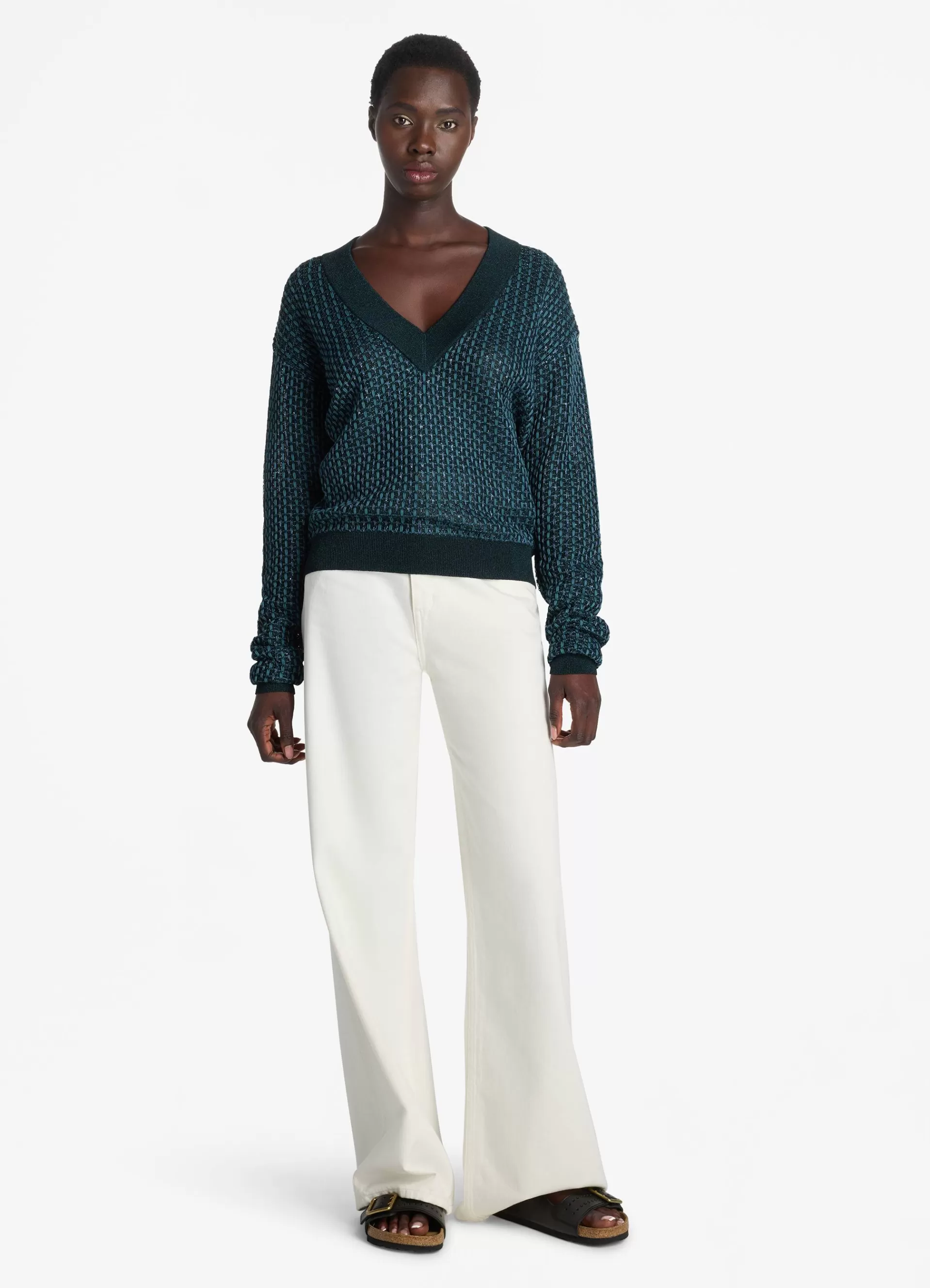 St. John Stretch Mesh Knit V-Neck Sweater | TRANSITIONAL CLOTHING | KNITWEAR
