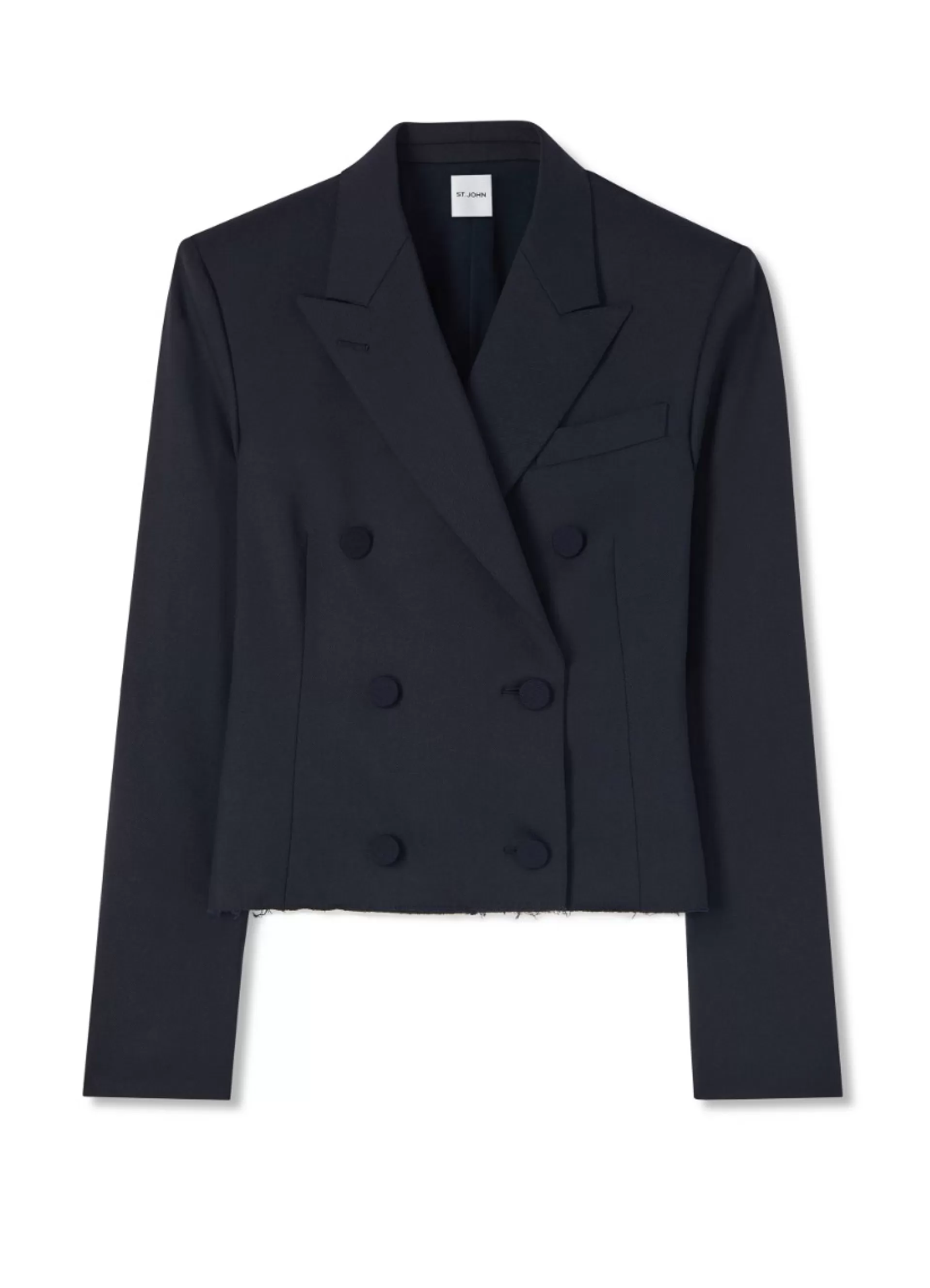 St. John Stretch Wool Double Breasted Raw Hem Jacket | JACKETS