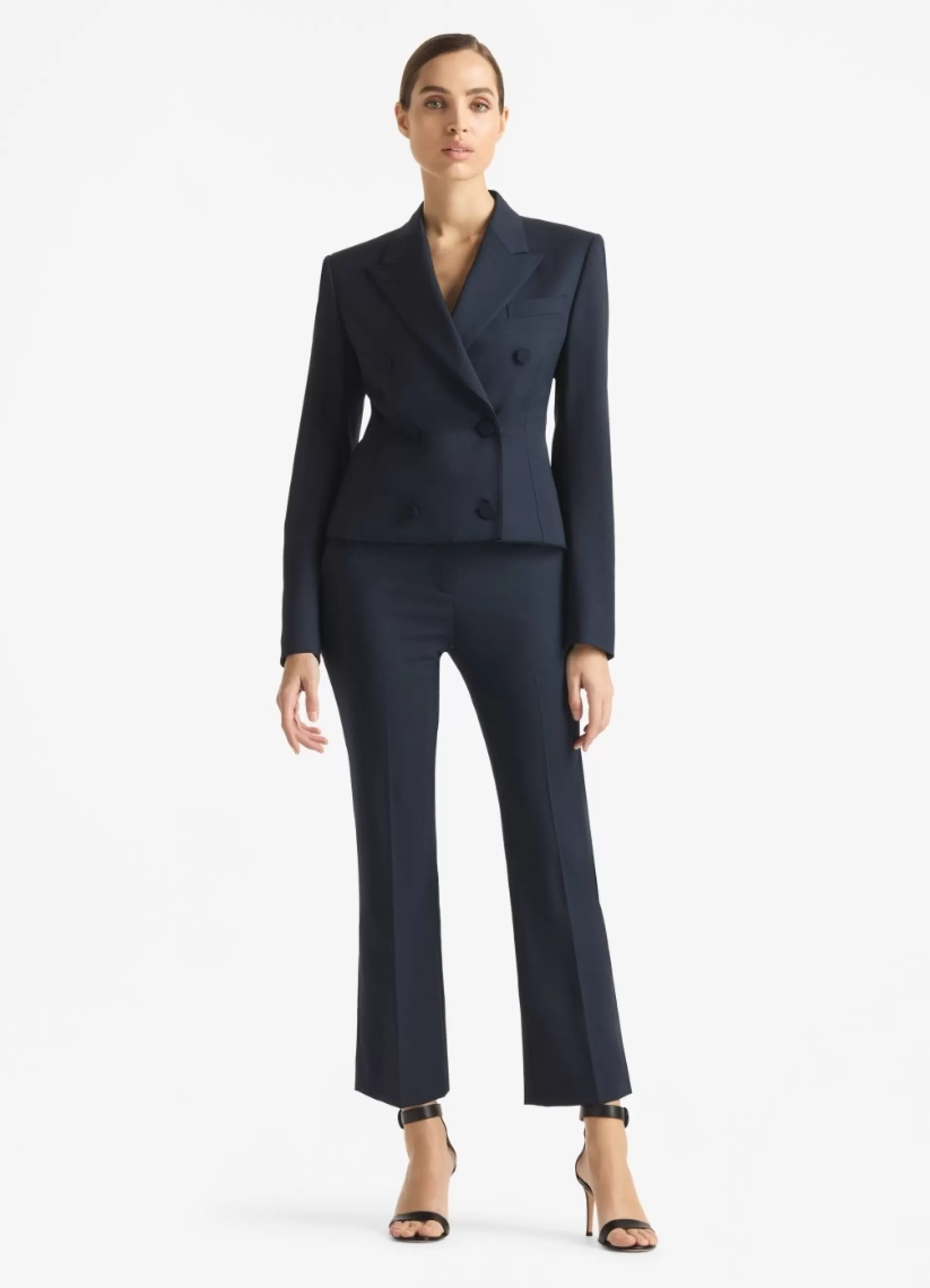 St. John Stretch Wool Double Breasted Raw Hem Jacket | JACKETS