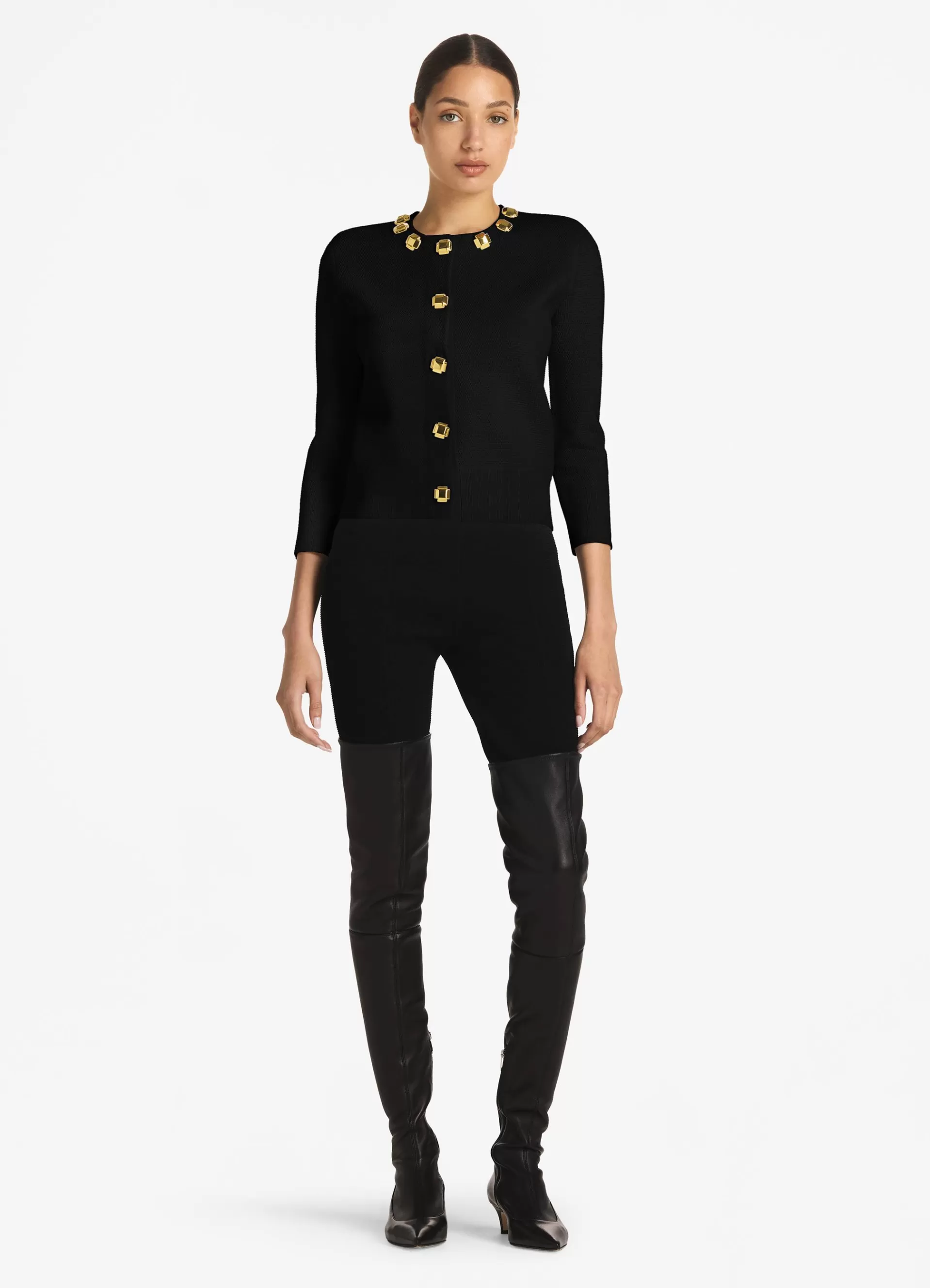 St. John Studded Pique Knit Cardigan | SWEATERS | TRANSITIONAL CLOTHING