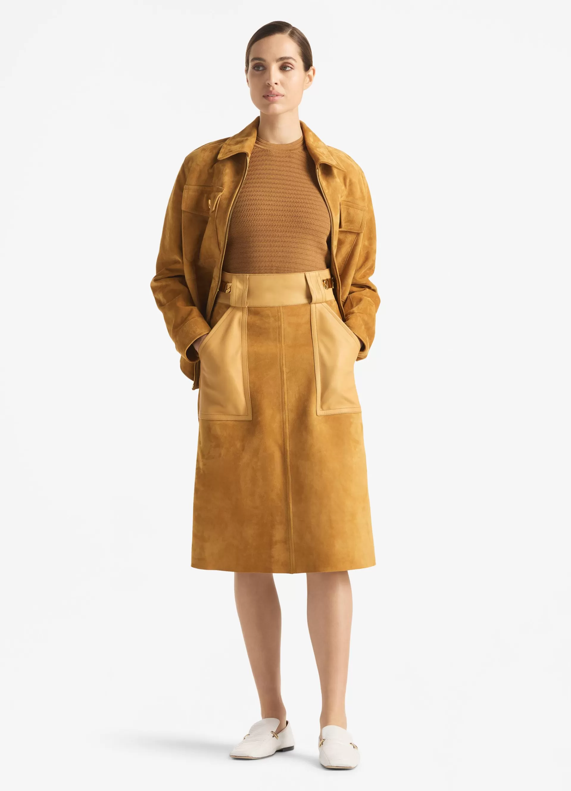 St. John Suede Collared Jacket | JACKETS