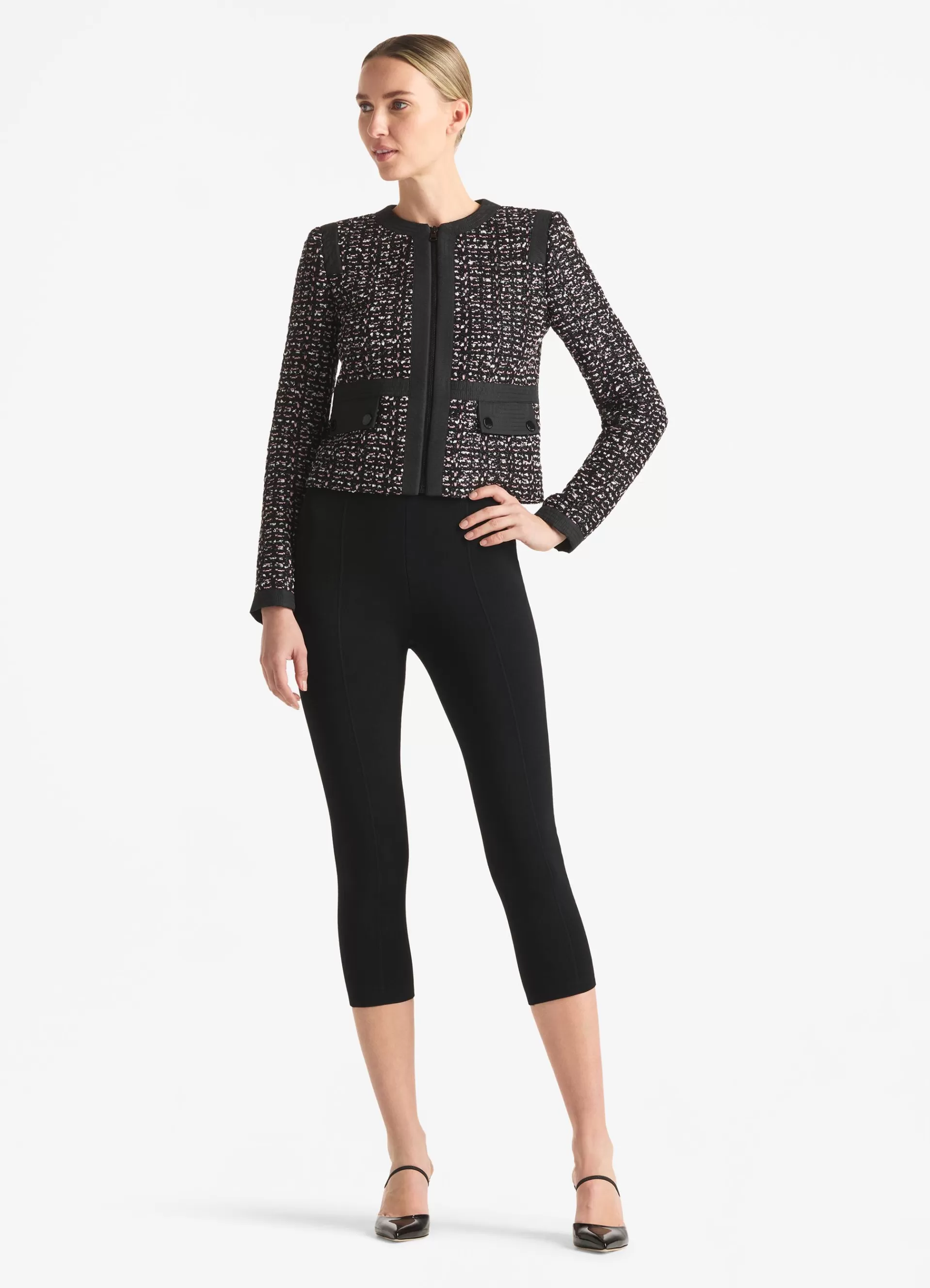 St. John Textured Plaid Sequin Knit Jacket | JACKETS