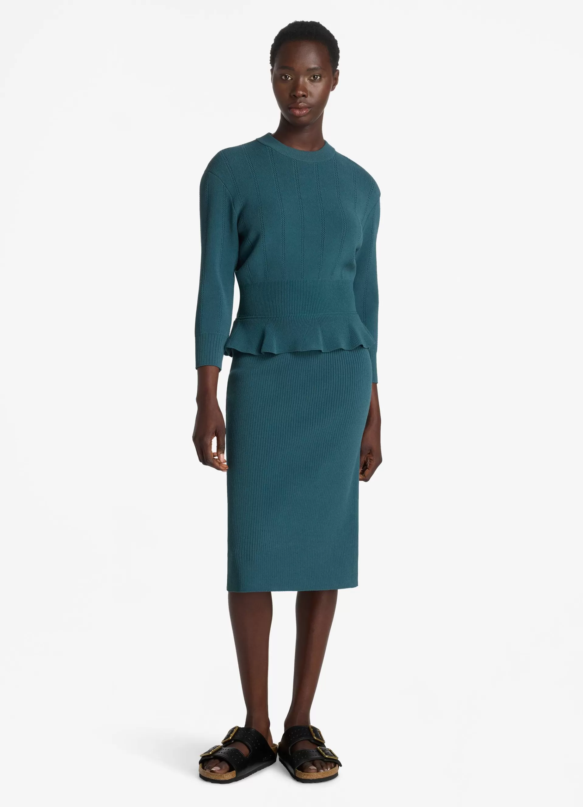 St. John Textured Stitch Knit Peplum Dress | KNIT DRESSES | DAY DRESSES